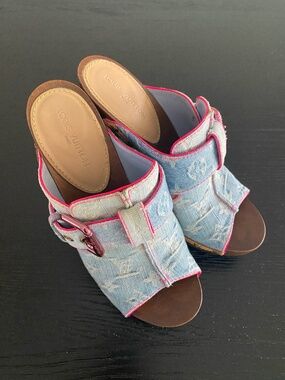 Louis Vuitton Rosa peep toe Denim Mule/Clogs